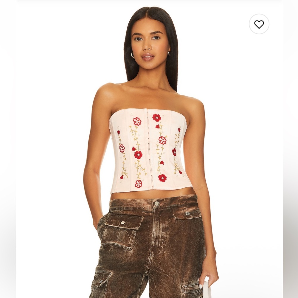 Danielle Guizio White Floral Embroidered Crop Top